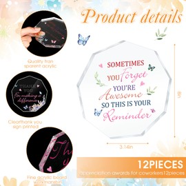 DoubleFill 12 Pcs Christmas Employee Appreciation Gifts for Women Inspirational Acrylic Table Desk Sign with Stand Thank You Clear Desk Sign Decor for Coworker Office Gifts Retirement Going Away Gift