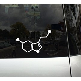 Applicable Pun Seratonin- Happiness - Central Nervous System -Chemical Compound Skeletal Formula - 6" White Vinyl Decal Sticker for Cars, Laptops, Trucks, and Glass
