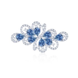 QUKE Gold Tone Luxury Blue Cubic Zirconia Crystal Bridal Wedding Brooches Pin Jewellery for Women Girls