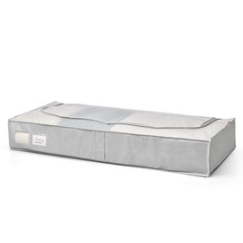 Rayen Storage box bedclothes | Zip-up fabric bag for clothes with breathable, folding and resistant vent | 45 x 103 x 16 cm | Light Grey/Translucent, Polyester