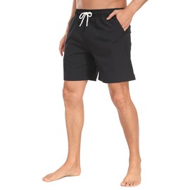 SONGDAI Men's Lining Pocket Swimwear Short Mens Summer Swimming Trunks Fashionable Vacation Beach Board Shorts Four Corner Swim Short-Black-XL
