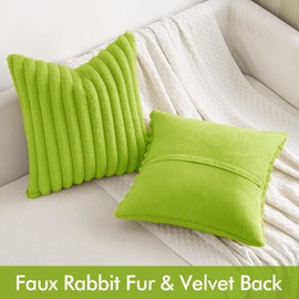 MIULEE Christmas Green Throw Pillow Covers 18x18 Inch Set of 2 Soft Pillowcases with Velvet Back Faux Rabbit Fur Cushion Covers Decorative Home Decor for Couch Sofa Bedroom Livingroom