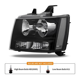 Headlights Assembly for 2007-2014 Chevy Tahoe Suburban 1500,07-13 Chevy Avalanche Suburban 2500 Replacement Headlamp Pair, Black Housing Clear Reflector