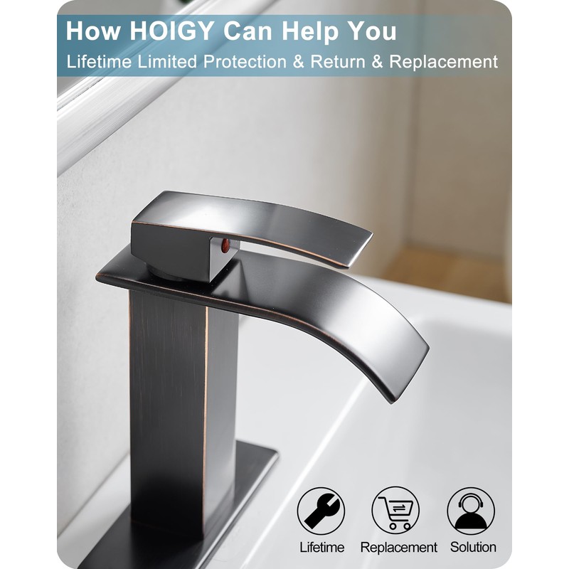 HOIGY Waterfall Bathroom Faucet Oil Rubbed Bronze, Brass 4 Ins