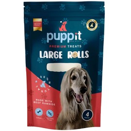 PUPP IT Rollos Grandes de Carnaza Premium, Snack Natural para Perros, 6 Pulgadas, 4 Piezas