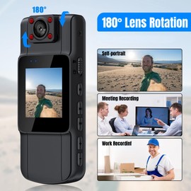 Body Camera Video Recorder, 1080P Portable Police Body Camera with Night Vision, Small Portable Camera with 180° Rotating Lens and Clip for Police Officers