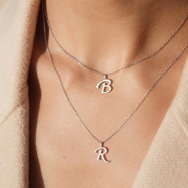 Agvana Necklace with A to Z Letter Pendants, 925 Sterling Silver Name, Chain, Alphabet Initials, Necklace for Women / Girls with Gift Box, Chain Length 40 + 5 cm, Silver, b