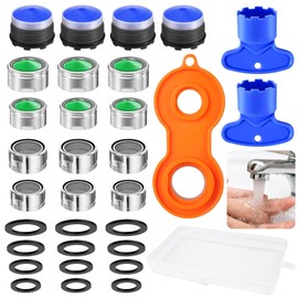 UZSUZZ 16 Pcs Tap Aerator Replacement Part M24 M22 M20 M18.5 M28 Tap Faucet Aerator, Tap Nozzle Replacement Part, Faucet Adapter Kit with Gaskets and Faucet Aerator Wrench Storage Box