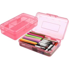 Pencil Box, Large Capacity Clear Pencil Case, 1 Pack Hard Pencil Case, Clear Crayon Box with Snap-tight Lid Stackable Design, Plastic Storage Box for Office Supplies, Pink