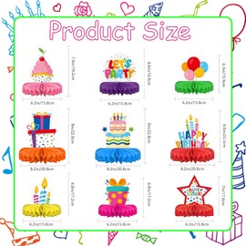 Boutihao Pack of 9 Colourful Happy Birthday Table Decoration, Honeycomb Balls Table Decoration, Honeycomb Party Decorations, Funny Carnival Decoration for Hanging or as Table Decoration for Children's