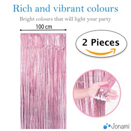 Jonami 2 Tinsel Curtains Pink, Foil Fringe Curtain Shimmer, Metallic Tinsel Curtain Background Fringe Glitter Curtains Fringe Curtain Metal Foil for Party Decoration Birthday Decoration – Pack of 2