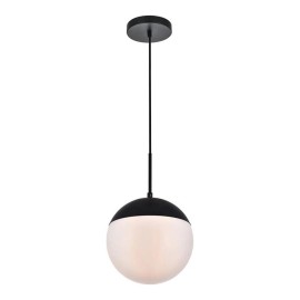 Living District Eclipse 1-Light Metal & Glass Pendant in Black/Frosted White
