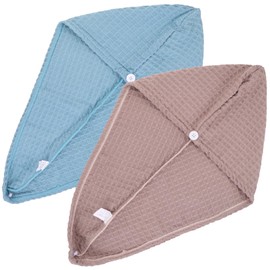 Healeved 2Pcs Hair Dry Towel Ultra Absorbent Microfiber Hair Turban for Quick Drying Travel Friendly Design with Button Closure Blue