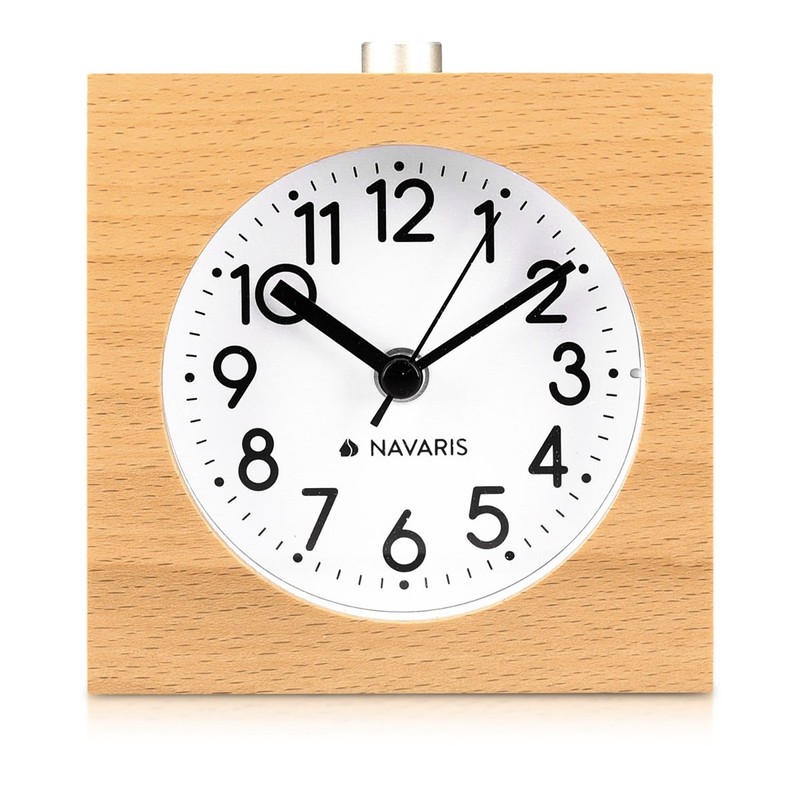 Navaris Analogue Wood Alarm Clock - Retro Table Clock with