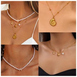 Beach Must Haves for Vacation Starfish Necklace Teenager Gifts Beaded Necklaces for Women Adjustable White Shell Beach Jewelry for Women