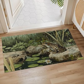 Plistiz Frog and Pond Indoor Door Mat, 17x29.5 Inch, Floor Area Rug for Entryway, Living Room, or Bathroom, Non-Slip Doormat, Peaceful Wetland Nature Theme Design Home Decor Rug Gifts