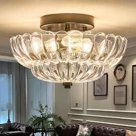 FHKLZCI Mid Century Modern Black Semi Flush Mount Ceiling Light Fixture,3 Lights Flower Glass Close to Ceiling Lighting Fixtures for Bedroom Hallway Kitchen Foyer Bathroom Closet Laundry Room 11.8 in