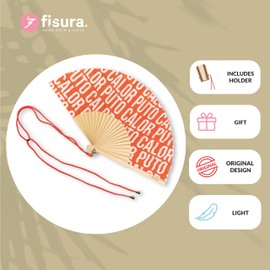 Fisura – Original folding fan with message or pattern. Handheld folding fan for women. Rave wood folding hand fan. Fans for wedding, party, and gift (Calor, red pattern)