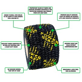 POWER BEAST 3 x Tape Crossfit, 3 Rolls Hook Grip Tape, Sports Tape, Protection for Thumb and Fingers, Elastic Cotton, Sweatproof and Breathable, for Weightlifting, Cross-fit. (Yellowblack)