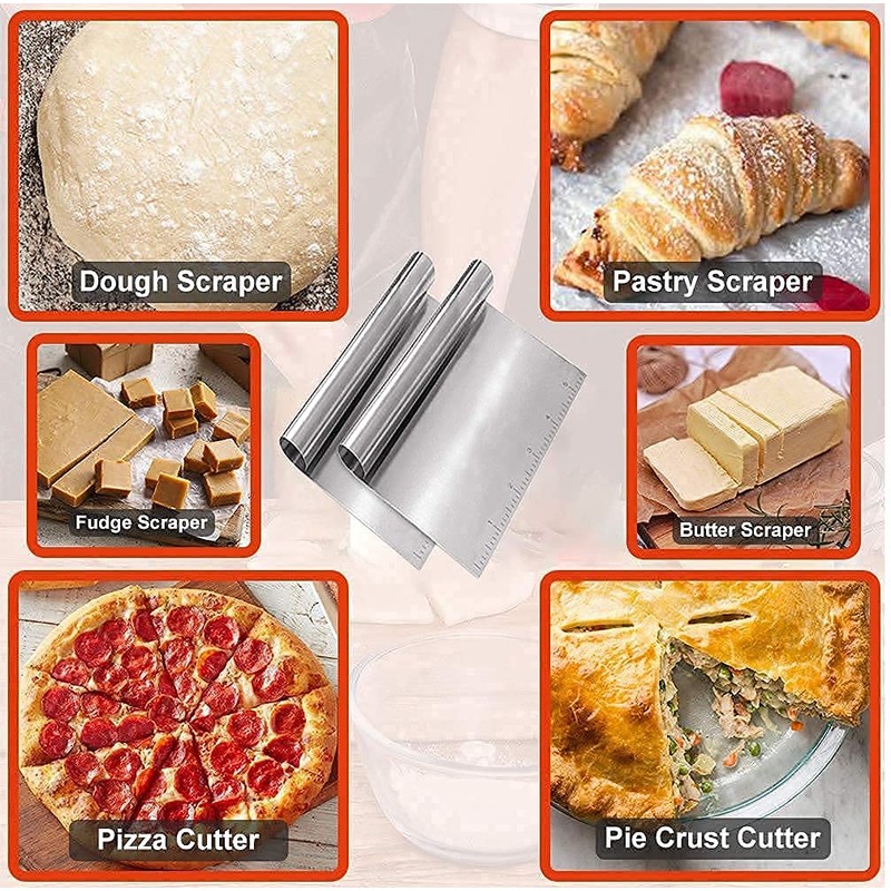 2 Pack Dough Scraper, Stainless Steel Bench Scraper for Baking,