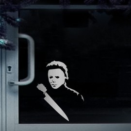 Leniutor 2pcs Masked Killer Myers with Knife Vinyl Decals, Waterproof Horror Classic Movie Car Sticker for Bumper Window Laptop 5.5 x 7.1in (Brushed Silver)