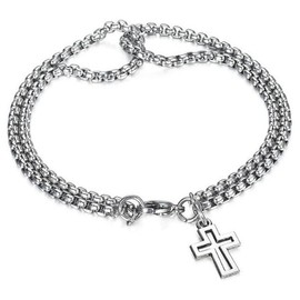 Stocking Stuffers Holiday Outfits for Women 2024 Silver Cross Bracelet for Men Stainless Steel Cross Bracelets Cuban Link Chain Bracelet Layered Chain Bracelet for Boys Birthday Gifts