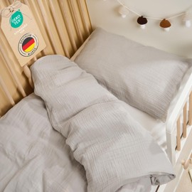 Laleni Kinderbettwäsche 100x135 cm aus Baumwolle - Musselin Bettwäsche Kinder 100 x 135 cm + Kissenbezug 40x60 cm - Oeko-TEX zertifizierte Bettwäsche Grau - Musselin Kinderbettwäsche Set 100 x 135