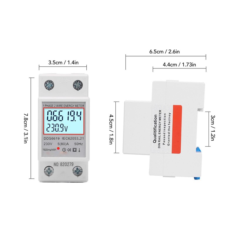 LCD Digital Electricity Meter Single Phase 2 Pin DIN Rail