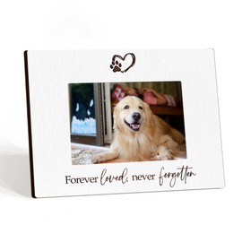 Forever Loved Never Forgotten - Minimalist White Pet Memorial Wooden Picture Frame Fits 4x6 inches Photo - Pet Lovers Farmhouse Photo Display Decor & Supplies For Home Room-Dogs Cats Lovers Gifts-C04