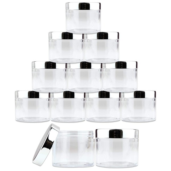 Beauticom 2 oz./ 60 Grams/ 60 ML (Quantity: 12 Packs) Thick Wall Round Clear Plastic LEAK-PROOF Jars Container with SILVER Lids for Cosmetic, Lip Balm, Lip Gloss, Creams, Lotions