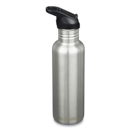 Klean Kanteen Stainless Steel Drinking Bottle | 800 ml Classic Narrow (Flip Sport) | Brushed Stainless | Bicycle Bottle | with New Drinking Cap