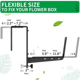 VOXOR Window Box Brackets, Adjustable Planter Box Brackets, Heavy Duty Iron Flower Box Brackets for Railings, with Enhanced Bottom Support - Perfect for Balconies, Fences, and Gardens (4 Pack)