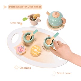 Wooden Tea Set Toy, Wooden Toys, Kids Tea Set, Pretend Play Food for Toddlers, Play Kitchen Accessories for Kids, Tea Party Set, Birthday Christmas Easter Gift for Boys or Girls