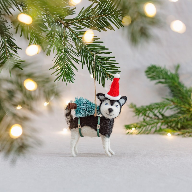 Huskie With Christmas Tree Decoration