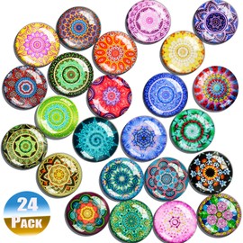 SOSMAR-24 Refrigerator Magnets - Decorative 3D Glass Fridge Magnets Notice Board Magnets with Mandala Patterns for Kid's Drawing, Magnetic Whiteboard, Photo, Map, Office Magnets (Round/ 30mm)