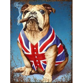 British Bulldog Union Jack Metal Wall Sign, Vintage Style, 20 x 15 cm Old English Bully