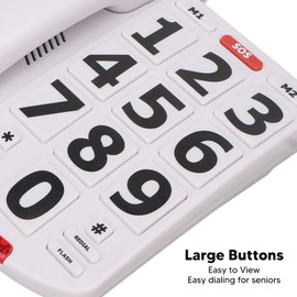 Large Button Phone for Seniors, Simple Classic Corded Landline Phone, Adjustable Volume for Seniors, Elderly, White