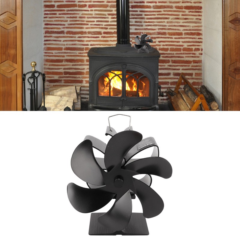 6 Blade Stove Eco Fan Black Self Starting High Temperature