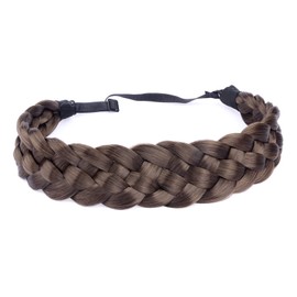 DIGUAN 5 Strands Synthetic Hair Braided Headband Wide Braids Hairpiece Women Girl Beauty accessory, 56g CA (Copper Brown)