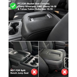 KBH Car Center Console Armrest Cover for Chevy Silverado & GMC Sierra 1500 2500 3500 2014-2018, Tahoe Yukon Suburban 2015-2020, Floor Console Bucket Seat, Vinyl Leather, Black-Red Double Stitch