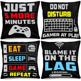 Whaline 4 Pack Video Game Throw Pillow 16 x 16 Inch Gamer Controller Pillow Cover Gaming Throw Cushion Cover Gamepad Logo Pillow Case for Home Office Car Sofa Couch Living Room