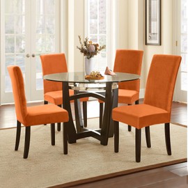 Alishomtll Stretch Velvet Chair Covers, Set of 4/6, Velvet/Velour Chair Cover, Swing Chair, Elastic Covers, Washable Chairs, Protection for Kitchen, Restaurant, Hotel, Banquet, Wedding (Orange, Set of