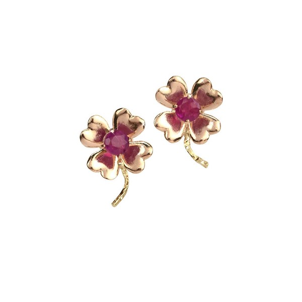 Four Leaf Clover Ruby 10k Gold Clover Earrings, K10, 10k