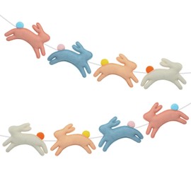 Fanfanwin Easter Bunny Banner with String 9.84ft Felt Bunny Rabbit Garland Easter Wall Hanging Bunting Garland Colorful Decor for Mantle Fireplace Home Outdoor Party Supplies