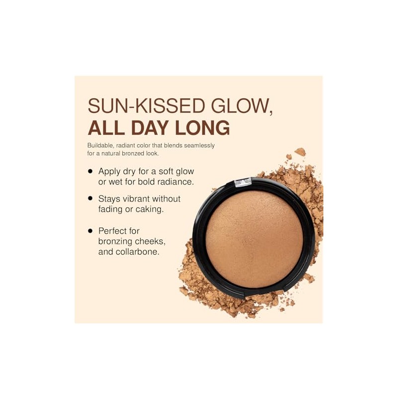 Palladio Baked Bronzer, altamente pigmentado y fácil de mezclar, brillo