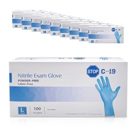 Stop C 19 Nitrile Exam Gloves, Powder and Latex Free, Single Use, Non-Sterile, Multi-Purpose Protective Gloves - Large, 1000 Count (10 boxes of 100