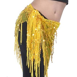 Lauthentic.S - Bufanda de cadera para mujer, con borlas de lentejuelas, triangulares, cadena de cintura, Amarillo, One Size