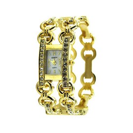 Geneva Platinum 12824412-GOLD Women's Czech Rhinestone Double Cuff Watch