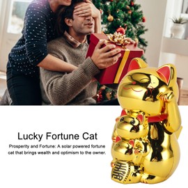 Generic Lucky Cat Waving Arm, Solar Powered Cute Waving Cat for Fortune Money and Good Luck Waving Cat Maneki Neko Fengshui Lucky Cat Swinging Arm Ornament for Home Display, Car Decor