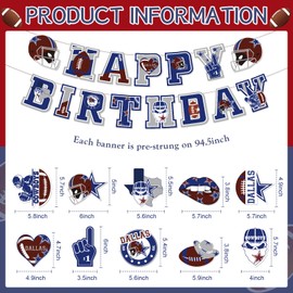 JoyAura Cowboy Birthday Party Decorations - 12 Pcs Blue Cowboy Football Banners Helmets Trophy Dallas Rugby Hanging Swirls Decor Set Sports Game Day Theme Party Supplies Favors for Ceiling Boys